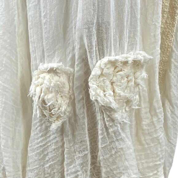 Kai Moon Boho Duster Vest Size M Cream Cotton Gauze Art to Wear Flowers - Picture 4 of 8